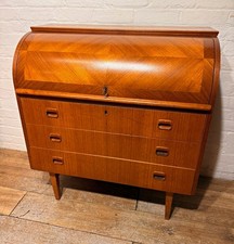 Antique Roll-Top Secretary Desk Brown Wood Lockable 7 Drawers Delivery Available