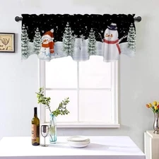 Christmas Window Valances Snowflake Snowman with Christmas Tree Valance Kitch...