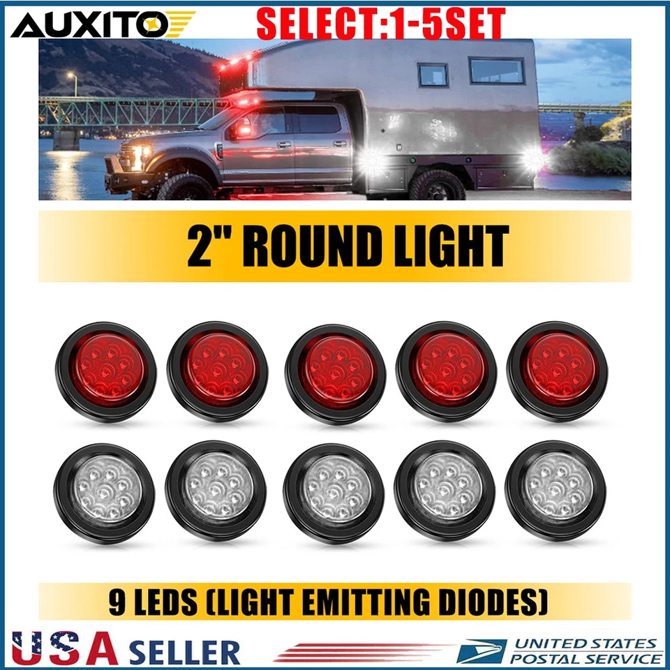Luces marcadoras de separación rojas blancas 9LED redondas de 2 pulgadas Fit Volvo VAH 12V 24V 10-50X Foto 2 de 2