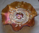 Antique Fenton Carnival Glass Acorn Oak Leaves & Acorns 7.5" Ruffled Bowl