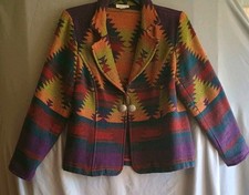 Vtg 90s Aztec Southwest Coldwater Creek Jacket Blazer Womens Large Jacket Clasp