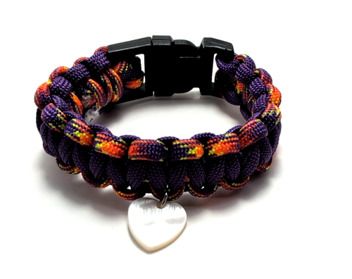 Lila & Orange Paracord Armband mit weißem Herz Charm 7,75" - Bild 7 von 8