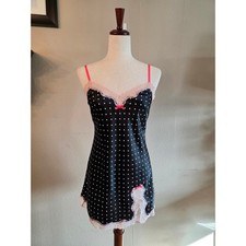 Victoria's Secret Polka Dot Satin Nightie Slip Lace Lingerie SZ Small Y2K