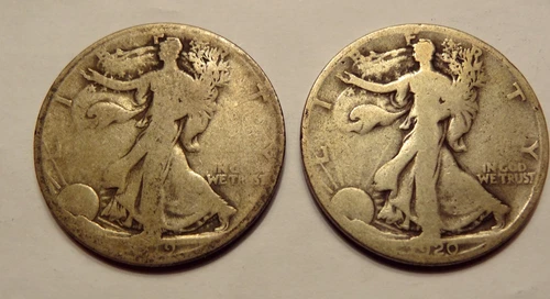 1919 S AND 1920 S WALKING LIBERTY HALF DOLLARS.  GOOD-VERY GOOD CONDITION