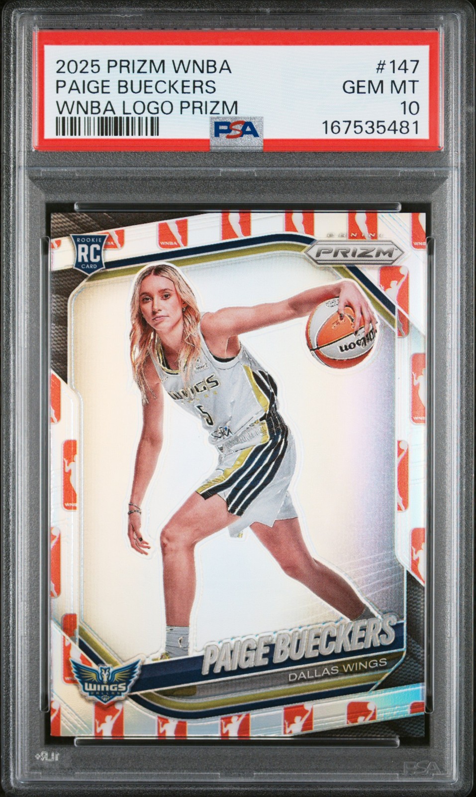 2025 PANINI PRIZM WNBA WNBA LOGO PRIZM #147 PAIGE BUECKERS PSA 10