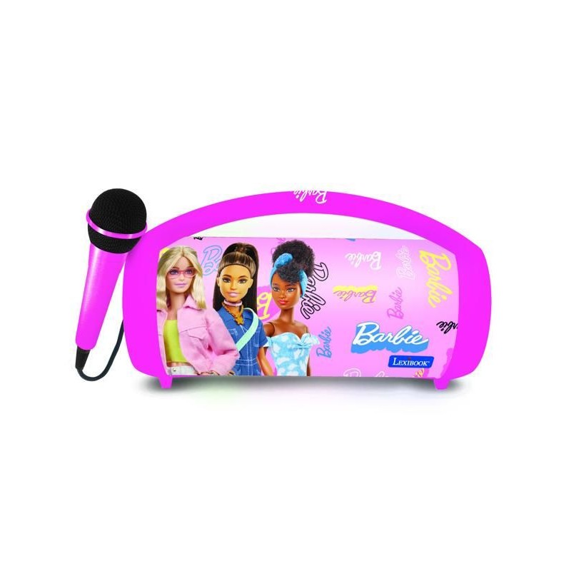 Enceinte Bluetooth Barbie avec micro et jeux de lumière pour fêtes d'enfants