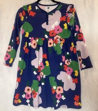 Tea Collection Dress Navy Long Sleeve Henley Ruffled Mod Retro Floral Girls 12