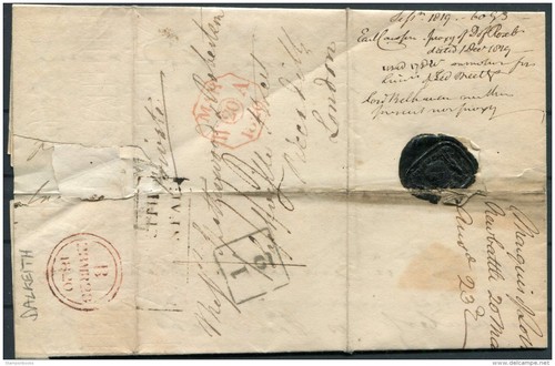 1820 GB entire New Battle Dalkeith - London. Boxed additional 1/2d - Bild 3 von 3