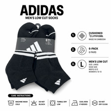 Adidas Men's Cushioned Low Cut Ankle Socks 6 Pair Black White Compression L 8-12