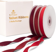 Red and Burgundy Double-Faced Velvet Ribbon, 3/8 Inch x 15 Yards, 3 Rolls