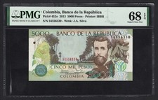 Colombia 5000 Pesos  2013 P452o Uncirculated Graded 68