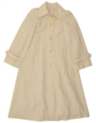 Vintage Womens Trench Coat UK 8 Small Off White Polyester DB15