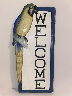 BLUE MACAW Painted Metal WELCOME Sign Indoor/Outdoor With Hook FREE SHIPPING