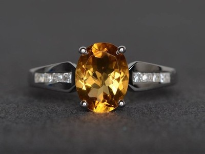 925 Sterling Silver Citrine Gemstone Art Deco Women Ring Duty Free