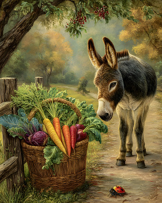 8x10 Cozy Storybook Donkey Art Print Classic Illustration Heritage - 213330249