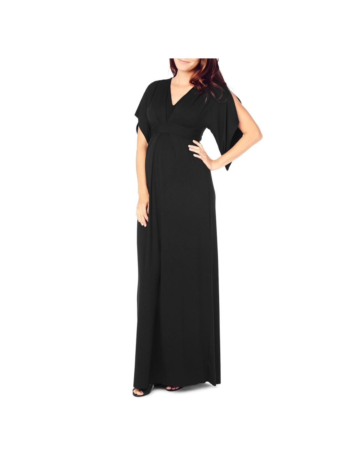INGRID & ISABEL Womens Black Stretch Elbow Sleeve V Neck Maxi Shift Dress XS