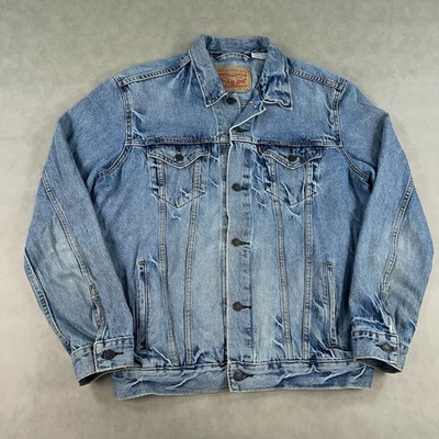 Levi's Jacket Mens Large Blue Trucker Denim Type 3 Distressed Faded Button 72334