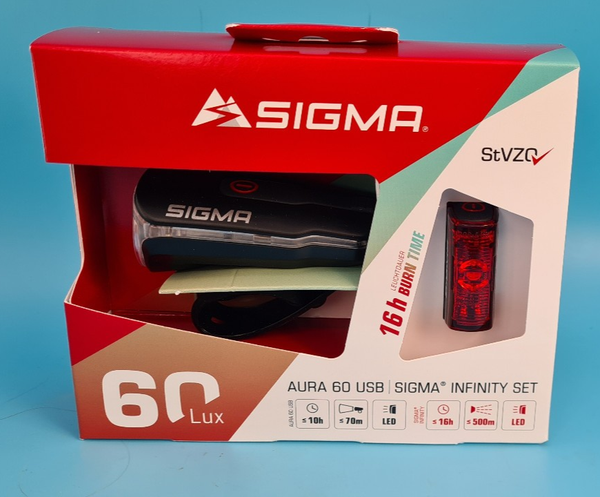 Sigma Aura 60 + Infinity LED-SET 17760 - 60 Lux Stvzo Front +RüCkleuchte Usb Ovp-image