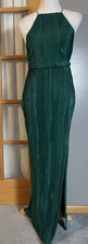 Boohoo Pleated Maxi Dress Sz 4 Green Halter Neck Back Cut Out Party Club Holiday