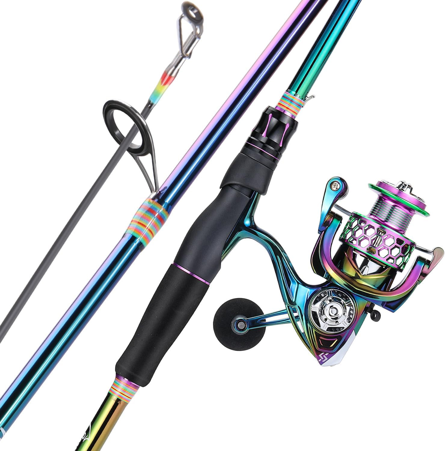 Spinning Fishing Reel Rod Combo, Two Pieces Colorful Poratble Light Weight Fishi
