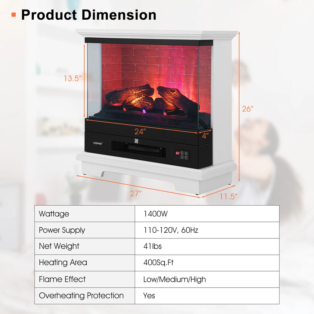 Freestanding Electric Fireplace w/4780 BTU Heatu0026amp;400 Sq.Ft Heating Range  White | eBay