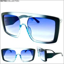Oversized Exaggerated Retro SUNGLASSES X-Large Huge Jumbo Square Frame Blue Lens