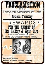 Wanted Poster For Murder Wyatt Earp Doc Holliday Of Tombstone Tin Sign  8 x 12
