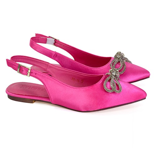 Damenschuhe flache Diamantschleife Slingback spitz zulaufend Braut Satin Größe - Bild 34 von 52