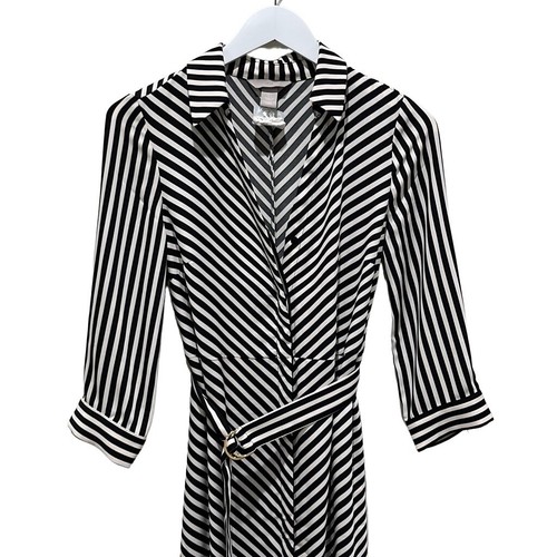 NWT H&M dress sz 4 black white stripes midi dress office minimalist NEW career - Picture 2 of 7