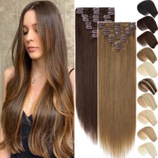 8PCS Clip In Hair Extensions 100 Real Soft Human Hair Weft Any Color 14"-24" US