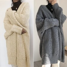 Women Long Sweater Cardigan Jacket Coat Knitted Top Thick Loose Casual Warm