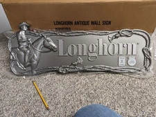 2004 SILVER PLASTIC LONGHORN SNUFF Tobacco STORE DISPLAY SIGN 11" X 28" Wide NOS