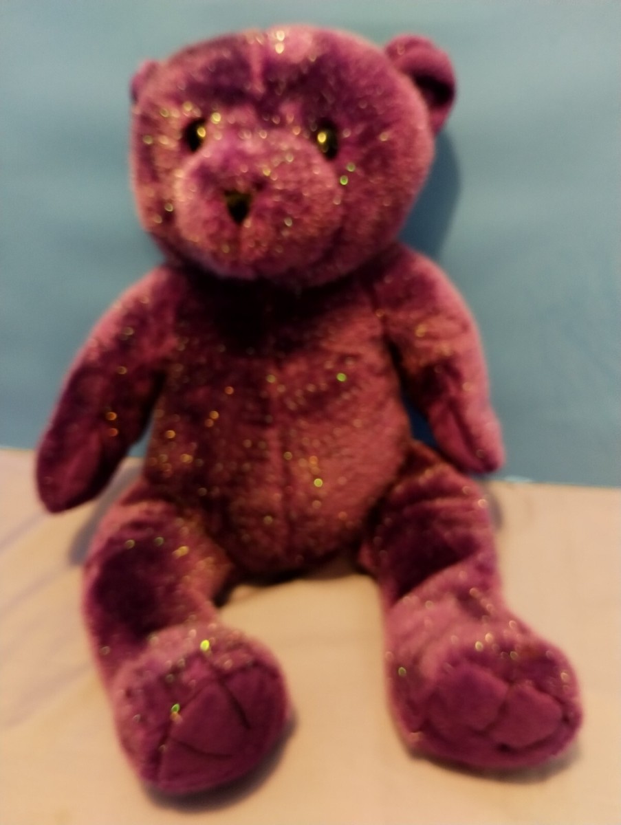 Vtg Limited Too Bear Plush Purple Plushie Sparkle Glitter
