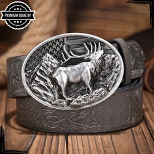 Mens Fashion Western Leather Belt Buckle Casual Luxury High Quality Strap Grey