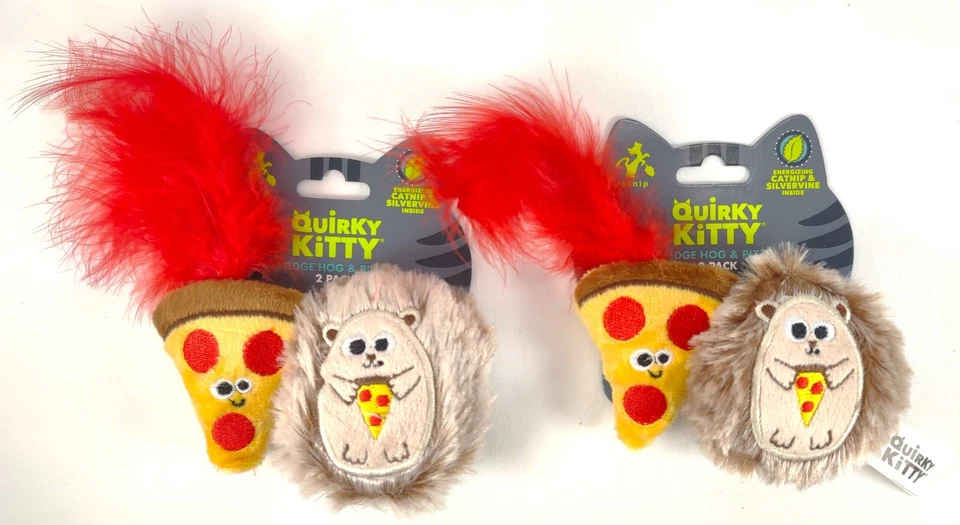 Set of 2 Quirky Kitty 2 packs Hedgehog & Pizza Catnip & Silvervine Cat Toy Pet - Image 2 of 4
