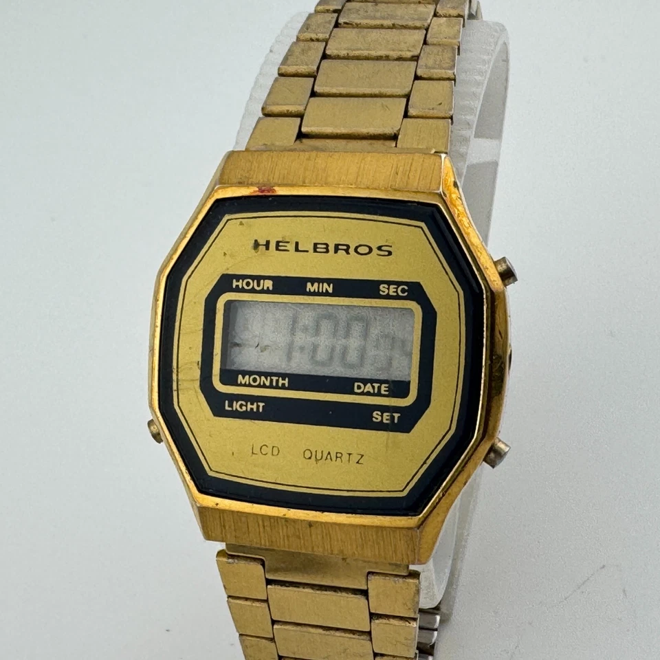 Reloj de cuarzo digital Helbros vintage para hombre tono dorado ~ para reparación de piezas Foto 2 de 4