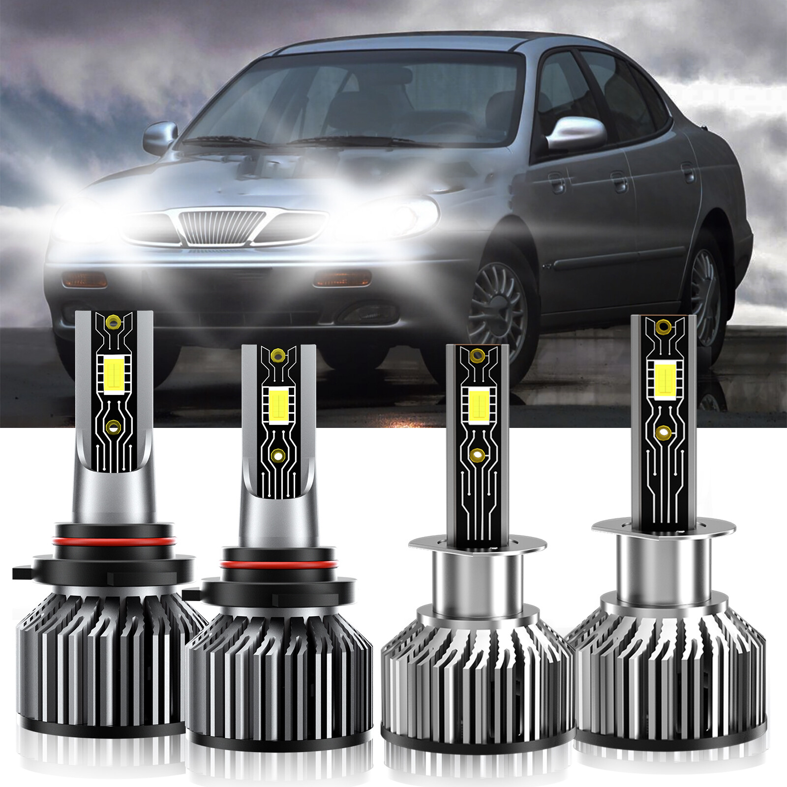 For Daewoo Leganza 1999-2002 9005 H1 LED Headlight Combo High Low Beam Bulbs Kit