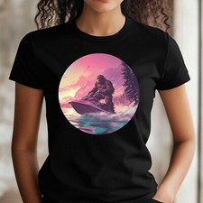 Frauen T-Shirt Bigfoot auf Jetski Motiv Baumwolle Größe S bis 3XL