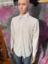 Vintage 1970s polyester button front shirt tab collar disco blue design shirt L