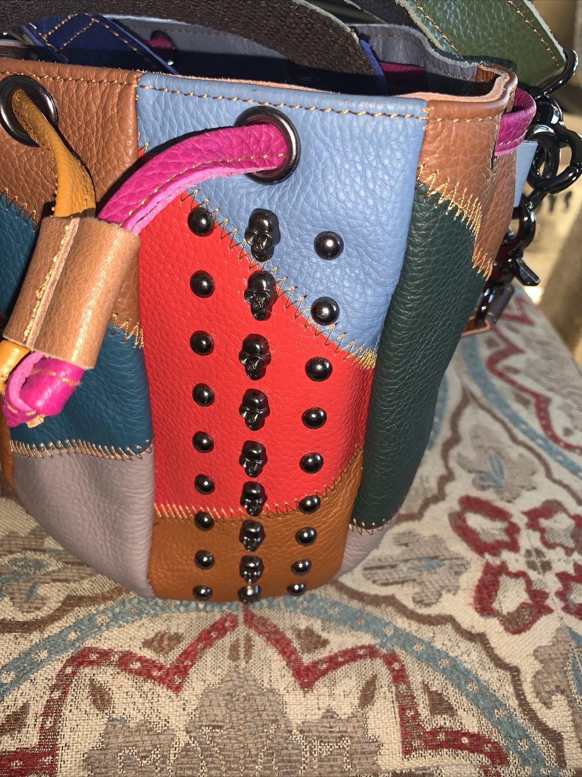 Ameri Leather Skulls And Rivets Patchwork Leather… - image 2