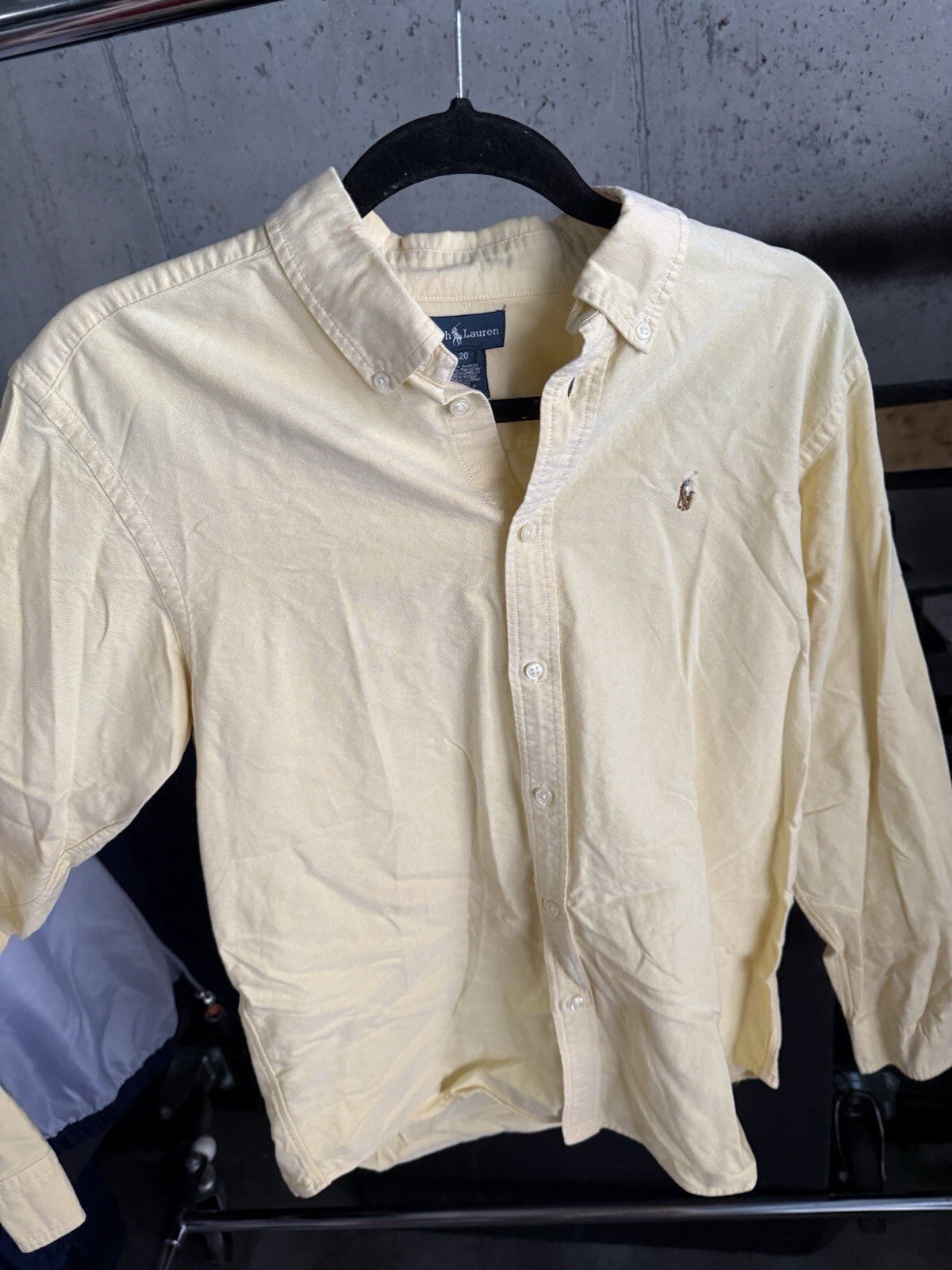 Polo Ralph Lauren Camicia Uomo Taglia 20 Tinta Unita Giallo Oxford Multicolore Pony