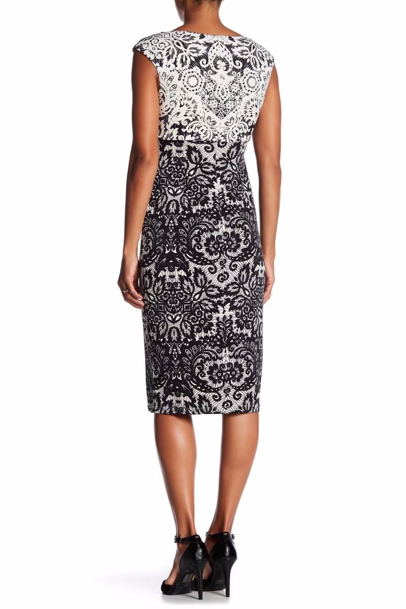 maggy london lace sheath dress MAGGY LONDON LACE SHEATH SLEEVELESS DRESS IN PINK AND BLACK SIZE 2
