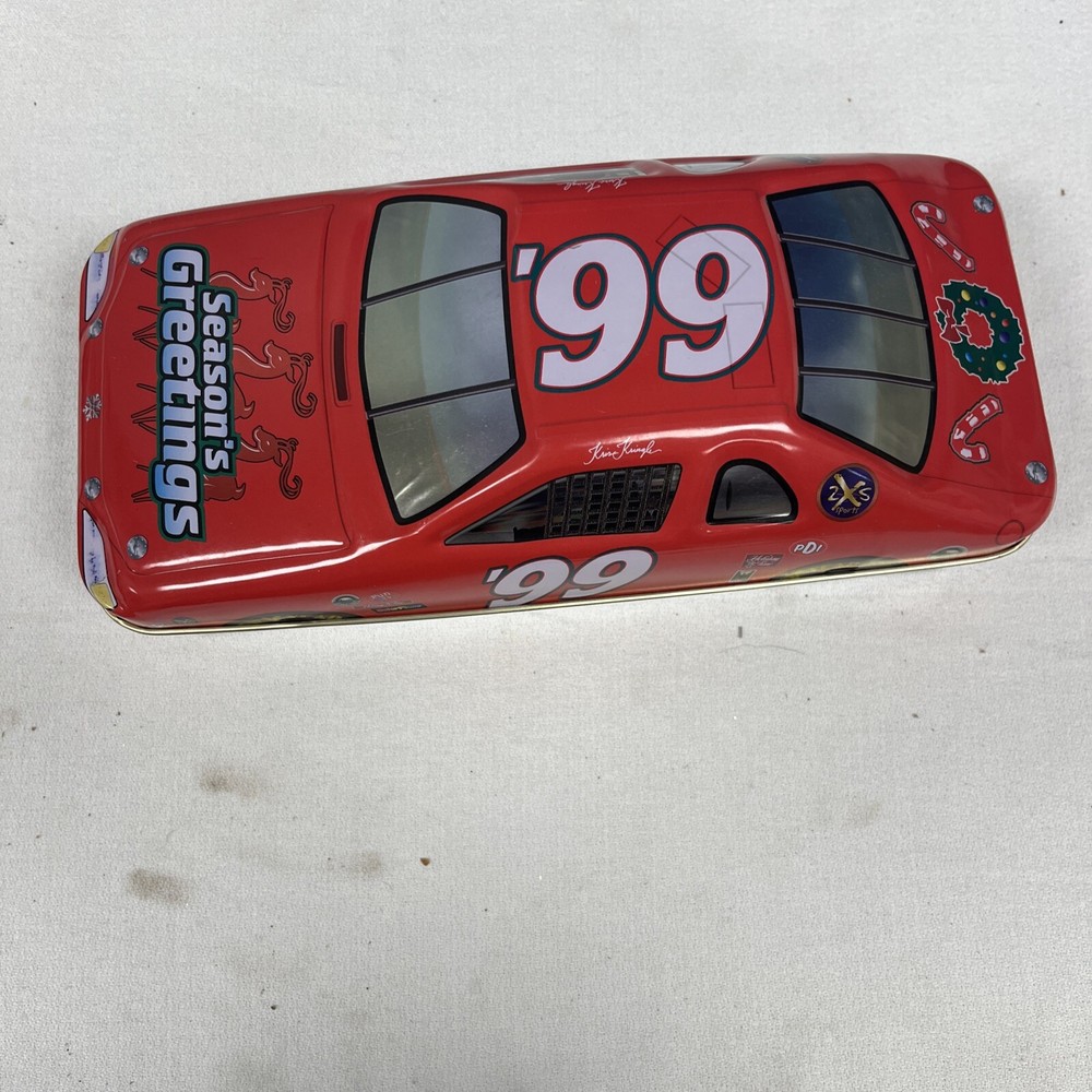 Vintage Ol' Roy dog food Santa Claus Race Car Hinged Tin Storage Box  # 99