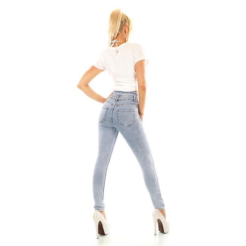 Hautenge Damen Highwaist Skinny Jeans mit Button-Fly Hellblau #H2385 - Picture 5 of 36