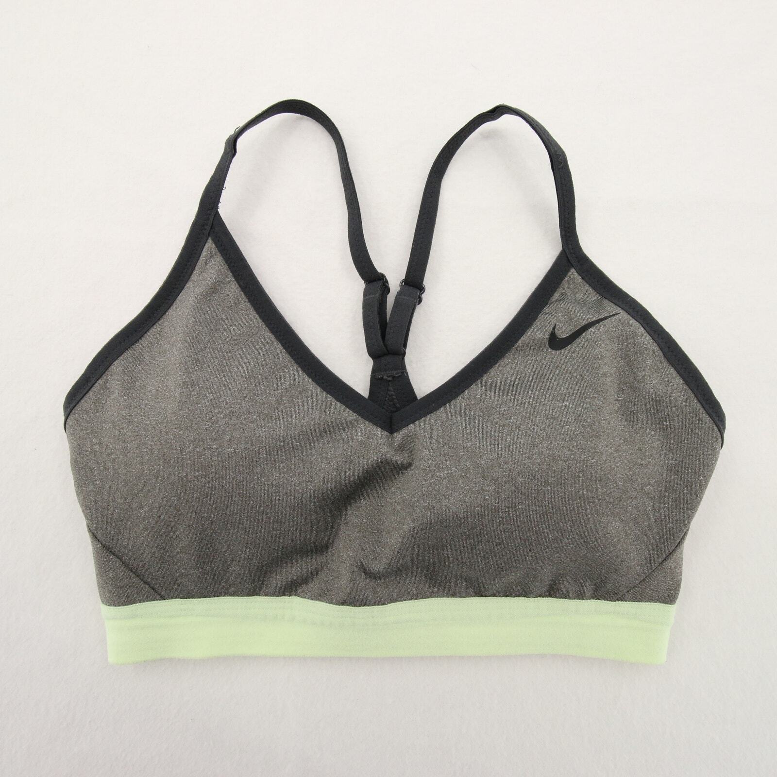 Nike Sports Bra Gray Green Black Dri-FIT V-Neck Racerback Strappy Mesh Size M-image