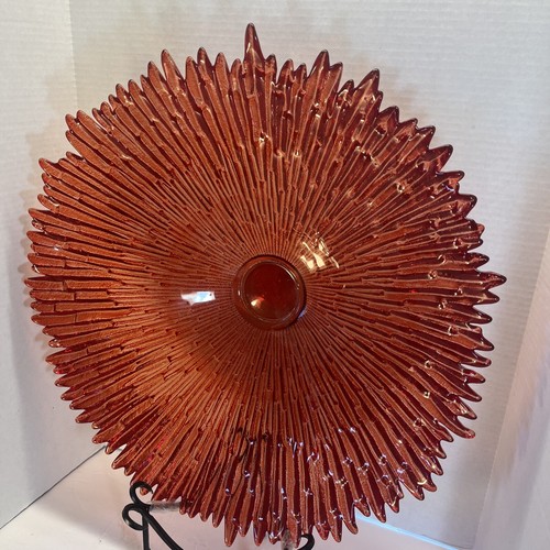 VTG MCM Humppila Glass Red Revontulet Icicle Ice Crystal Art Bowl Finland 20” - Picture 5 of 12