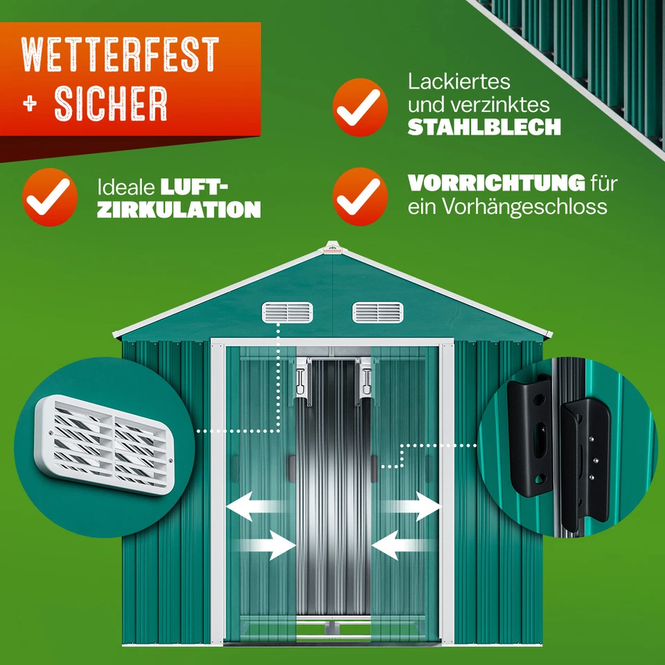 XL Gerätehaus Geräteschuppen 1,8m² Metall Gartenhaus Schiebetür 4m³ Gardebruk - Bild 4 von 4