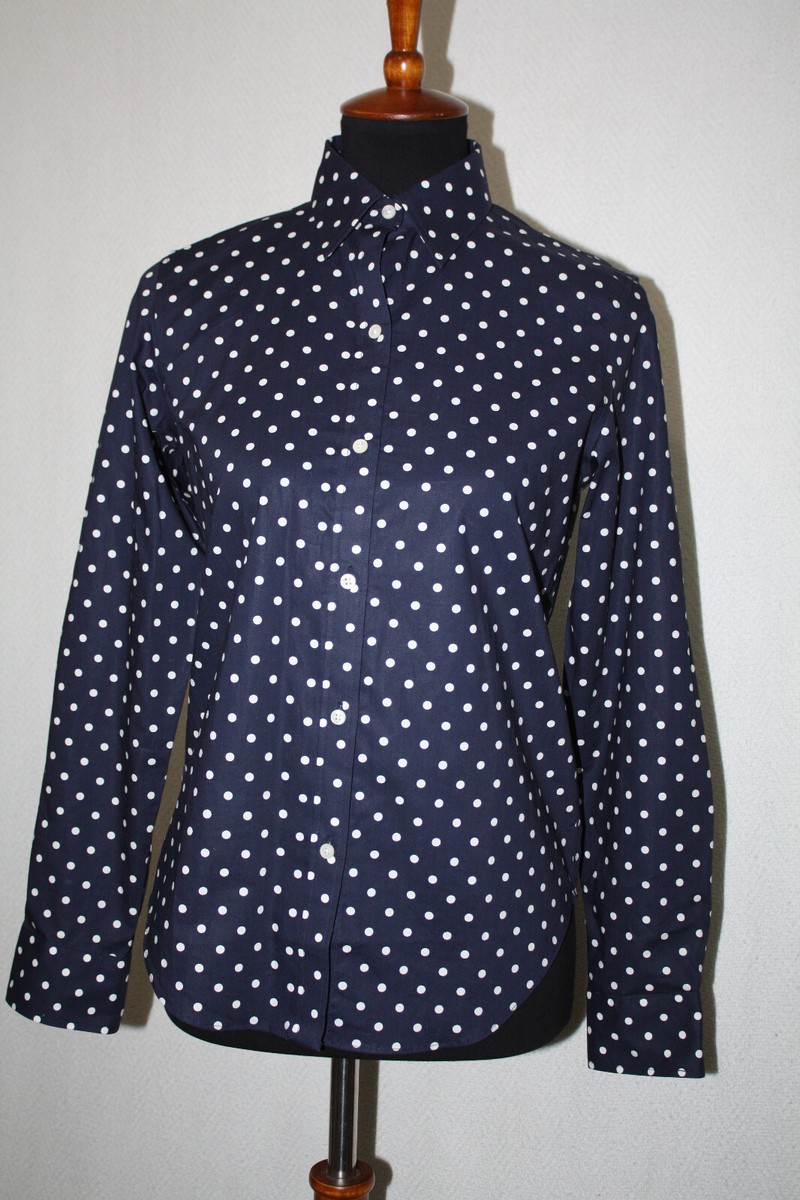 Lauren Ralph Lauren Sz XXS Long Sleeve Blue White Polka Dot