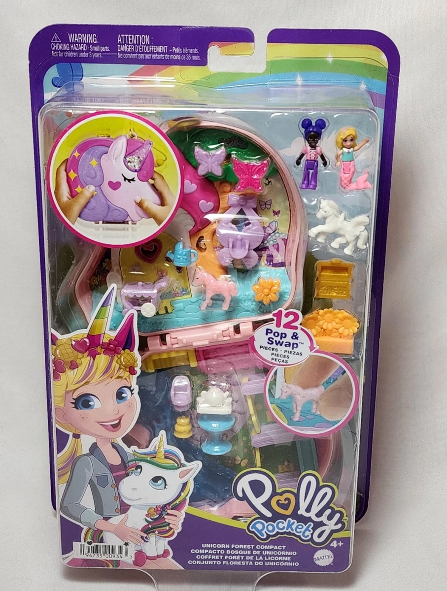 Polly Pocket Unicorn Forest with Glitter Horn, Compact Tea Party-Themed  Playset