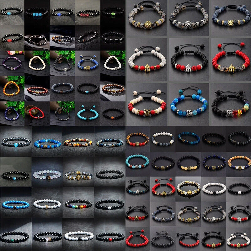 Lote al por mayor de 50 piezas de pulseras de cuentas de piedra natural de 6/8/10 mm para hombres y mujeres brazalete regalo Foto 2 de 4